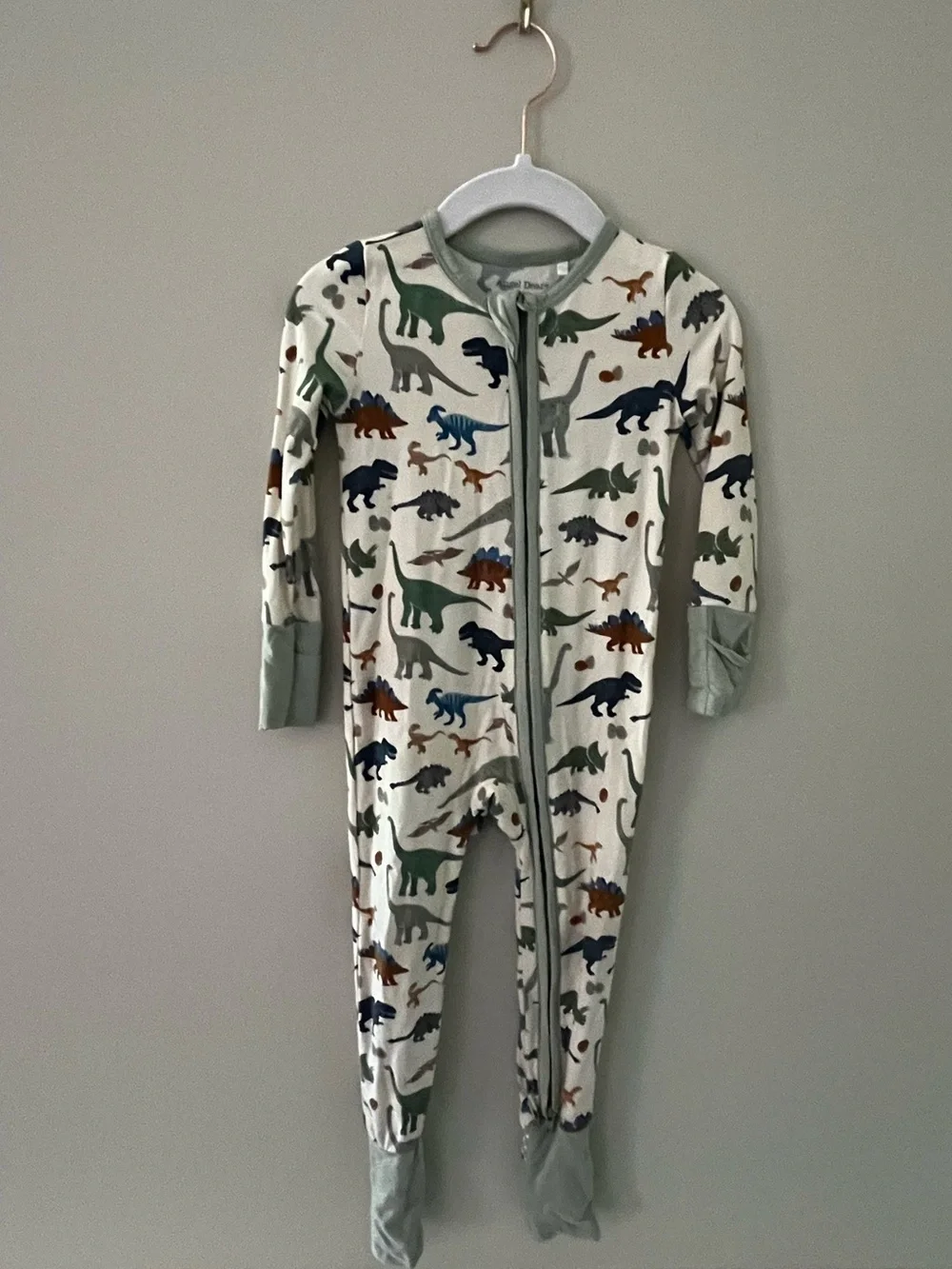 Angel Dear White Multi Dinosaur Print 2-Way Zipper Footie